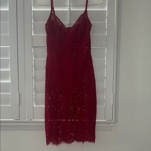 Fashion Nova Burgundy Lace Midi Dress